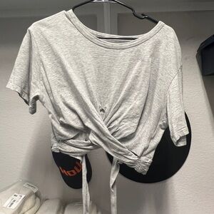Aerie Gray Crop Tie Front T-Shirt